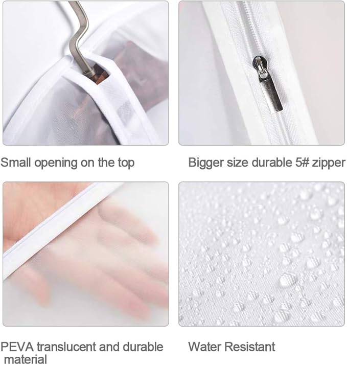 HomeClean Garment Bag, Set of 12 Breathable PEVA Covers with Zipper, Dust-Free Clothes Storage for Wardrobe and Travel, White