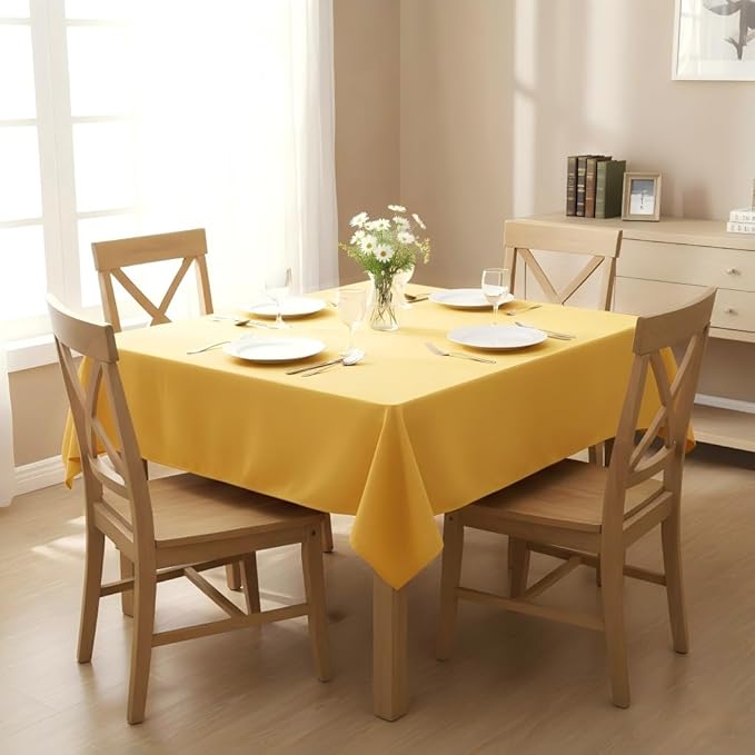 sancua Square Tablecloth - 54 x 54 Inch - Stain and Wrinkle Resistant Washable Polyester Table Cloth, Decorative Fabric Table Cover for Dining Tables, Buffet Parties and Camping, Yellow