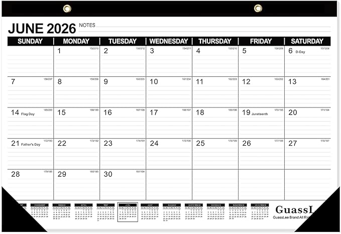 GuassLee Desk Calendar 2026-2027 - 19 Months Academic Calendar 17" × 11.5" Desktop Calendar from Jun. 2026 to Dec. 2027 with Julian Date for Home School Office Desk Top Organizing