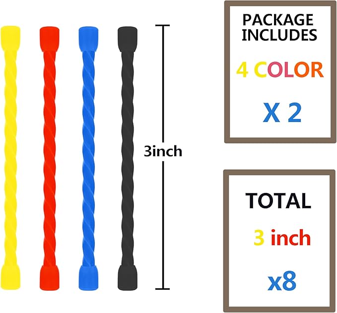 8Pcs 3-inch Silicone Cable Ties Reusable Steel-Core Silicone Twist Colorful Cable Tie Straps for Bundling and Organizing, Bendable Holder Strap for Indoor and Out All Purpose,4 Colors