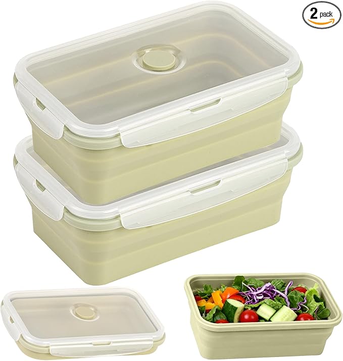 Large Collapsible Food Containers with Lids, Collapsible Bowls For Camping, Save Space, Leak-Proof Silicone Storage Bowls, 2pack 1200ml, Dishwasher, Microwave Freezer Safe