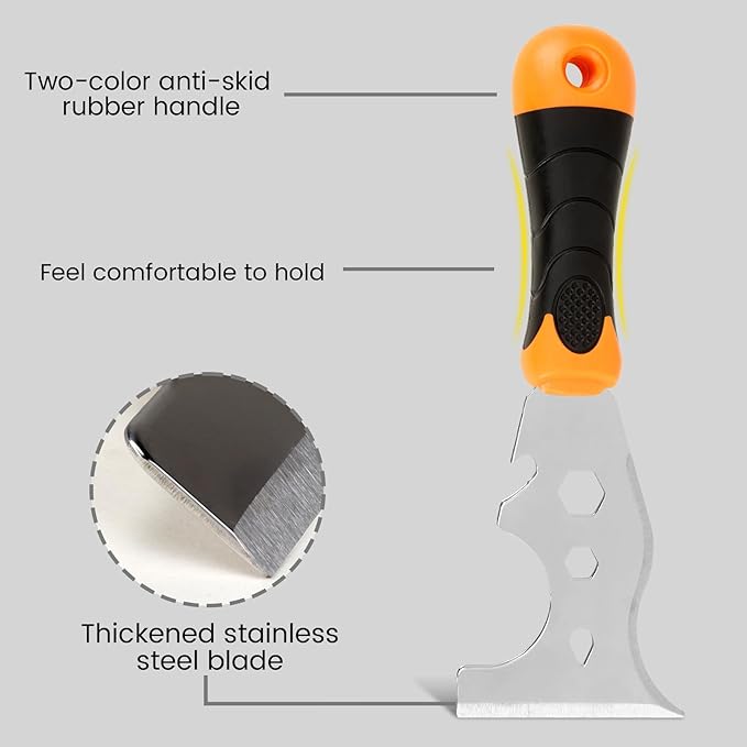 WEGAZ-2 Pack, 12-In-1 Paint Scraper Tool，Multi-Use Painters Tool, 1.5 Inch Stainless Steel Putty Knife Scraper，Paint Scraper for Painting & Wood，Razor Blade Scraper