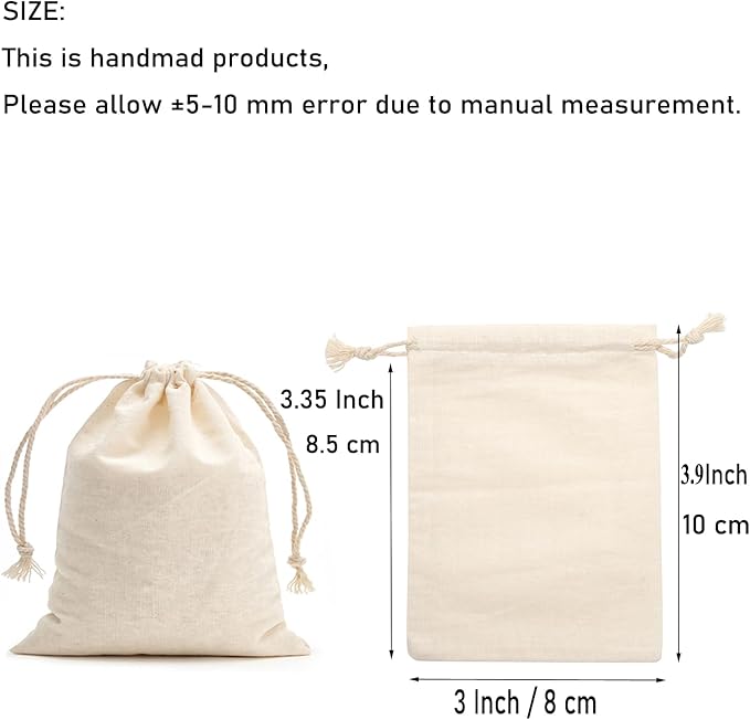 Tendwarm 20 Pack 3x3.9 Inch Mini Size Cotton Drawstring Bags Reusable Muslin Sachet Bag for Party Wedding