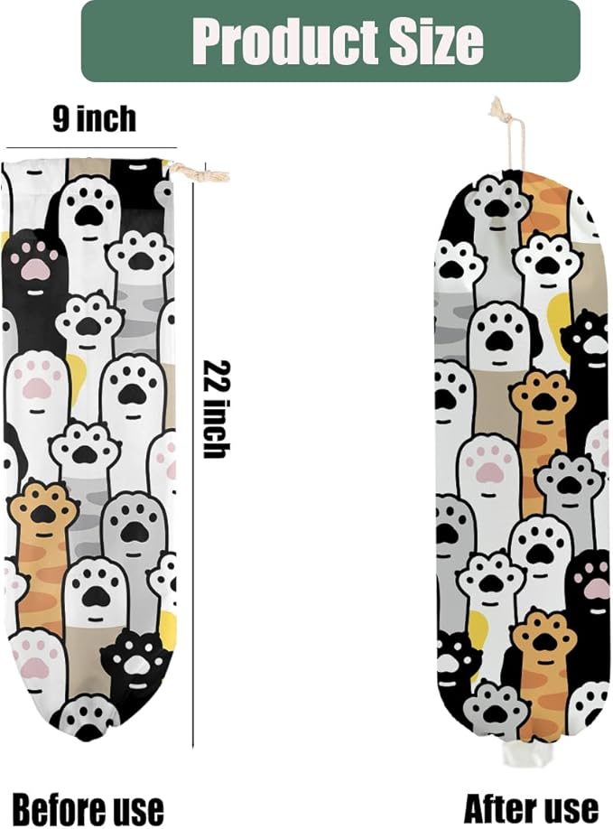 2 Pcs Cat Paws Plastic Bag Holder, Wall Mount Plastic Bag Holders for Grocery Bags, Large Reusable Grocery Bags Storage Dispenser for Home Kitchen Pantry Decor, Cute Cat Paws Gifts for Women Grandma