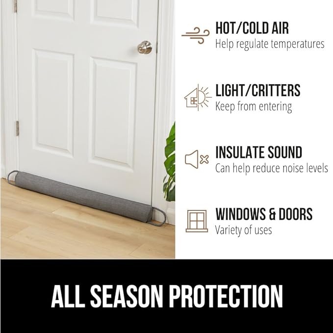 GORILLA GRIP Door Draft Stopper for Bottom of Doors, Sweep Weather Stripping Seal Noise, Cold Air Blocker, Soundproofing, Warmth Sealer, Easy Install Gap Filler, Home Essentials, 36 Inch, Gray