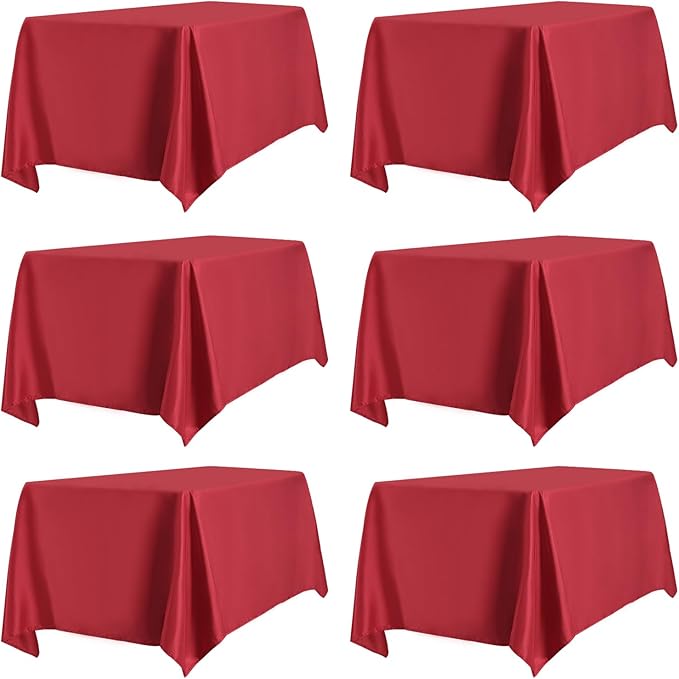 PureFit 6 Pack Rectangle Red Tablecloths 60 x 126 Inch for 6Ft Tables, Stain and Wrinkle Resistant Table Linens for Home Use, Wedding, Party, Banquet and Camping