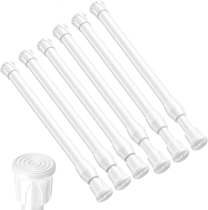 Tension Curtain Rod 8-12.5 inch Small Tension Rods White Adjustable Spring Tension Curtain Rods 6PCS Mini Curtain Rod Short for Cupboard Closet Rod Kitchen Drawers No Drill Cupboard Cabinets