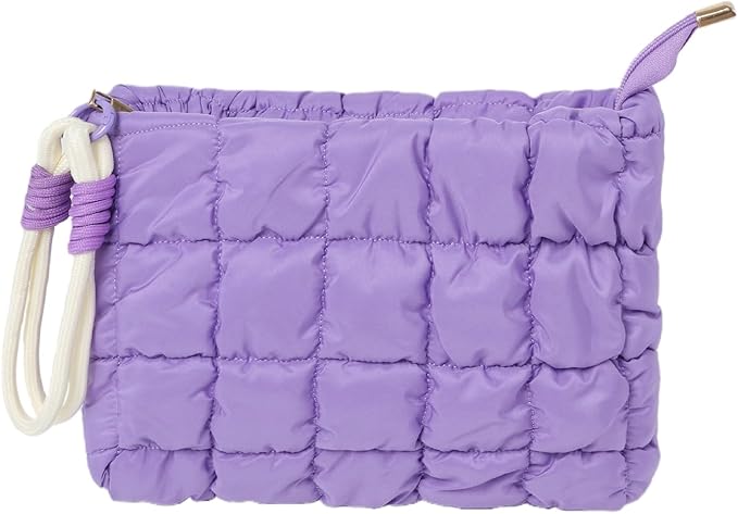 Puffy Quilted Makeup Bag Cosmetic Bag Equipped with a Detachable Handle Cute Zipper Pouch for Storage Clutch for Women(Purple)