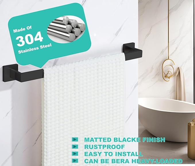 28 Inch Towel Bar for Bathroom 12/16/24/28/32/36 Inch Kitchen Towel Holder Matte Black Towel Rod Wall Mounted SUS304 Rustproof Towel Rack Modern Square Design (1, Matte Black, 28 Inch)