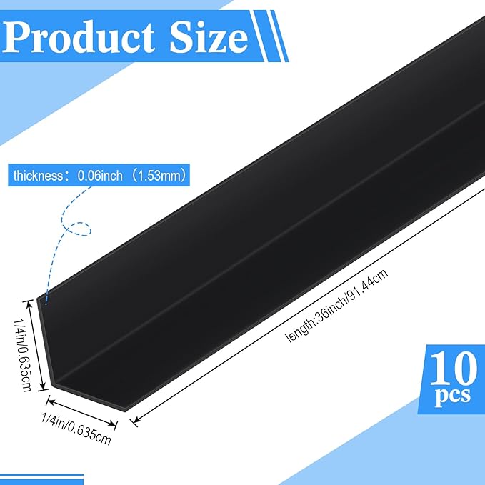 Sasylvia 10 Pcs Wall Corner Protector Guards,1/4 x 36 Inches Avoid Scratching Scuffs, Black Vinyl Corner Trim Molding, Ease Install & Cleaning for Door Countertop Furniture Cabinet Protection