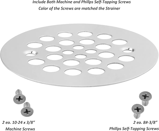 Artiwell 4-1/4“ Shower Strainer Drain Trim Set, Screw-in Shower Strainer Drain Cover, Plastic-Oddities Style Replacement Strainer Grid,Machine & Self-Tapping Screws Included (Chrome Plated)