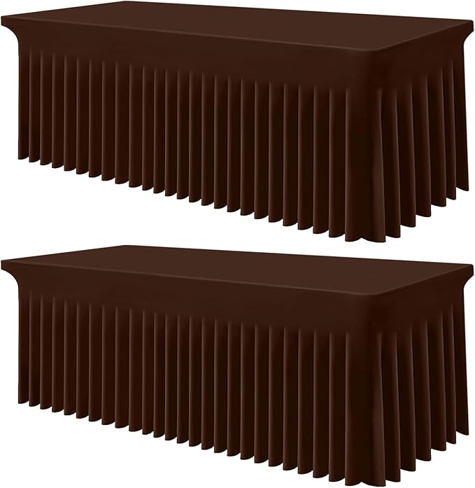 Smiry Spandex Tablecloth 2 Pack, Elastic Fitted Stretch Tablecloth for 8FT Rectangle Tables, Waterproof Washable Table Cover Skirt for Wedding, Banquet & Parties (Coffee, 96Lx30Wx30H Inch)