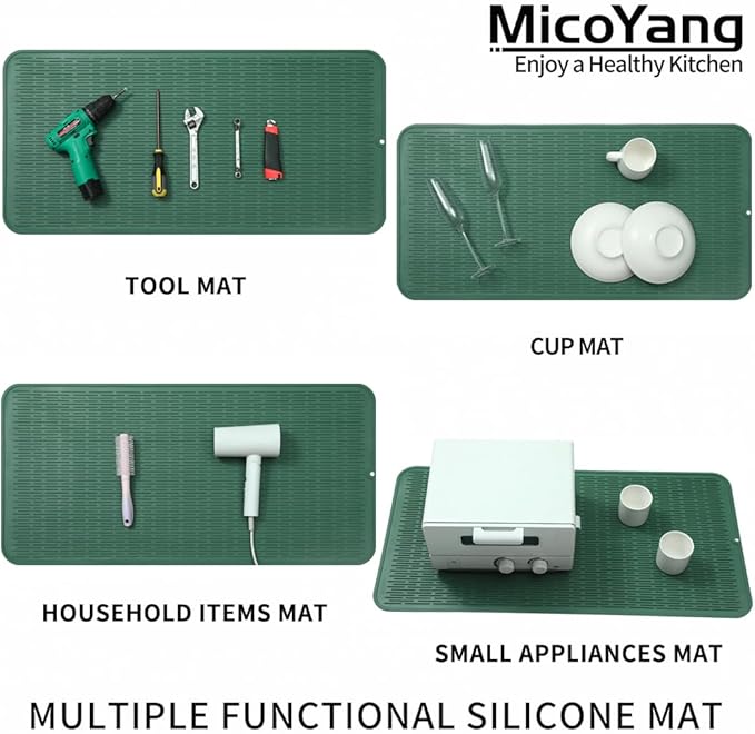 MicoYang Silicone Dish Drying Mat for Multiple Usage,Easy clean,Eco-friendly,Heat-resistant Silicone Mat for Kitchen Counter or Sink,Refrigerator or Drawer Liner Green 5XL 36inches x 18inches
