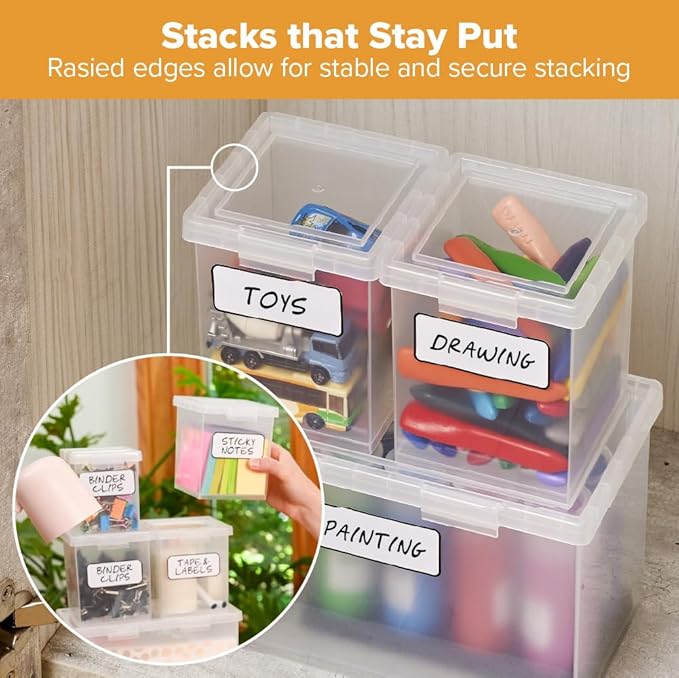 Bostitch Konnect Storage Containers with Lids, Organizer, Clear Plastic Box, Stackable Nesting Bins, 3-Piece Bundle, 1 Large, 2 Medium
