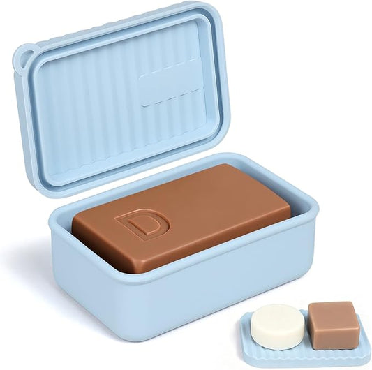 OTHIX Extra Large Silicone Leak Proof Travel Soap Case - Compatible with 10 oz Duke Cannon or Shampoo & Conditioner Bar Set | Travel Essentials for Trips, Outdoor Adventures, Truck Drivers(Light blue)