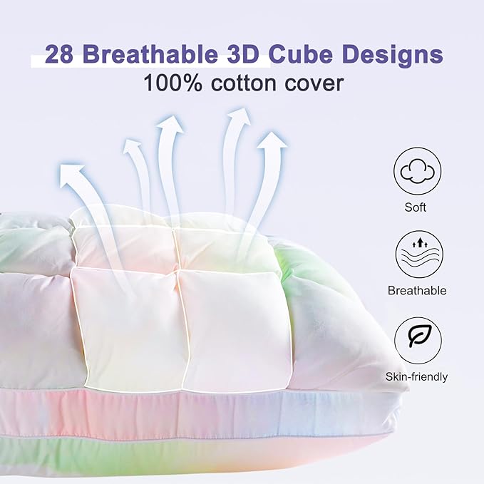 YOUR MOON Super Support Soft Down-Alternative Pillow King Size, Fluffy Soft Luxury Hotel Gel Sleeping Pillows, Bed Pillows for Side Sleepers(Rainbow)