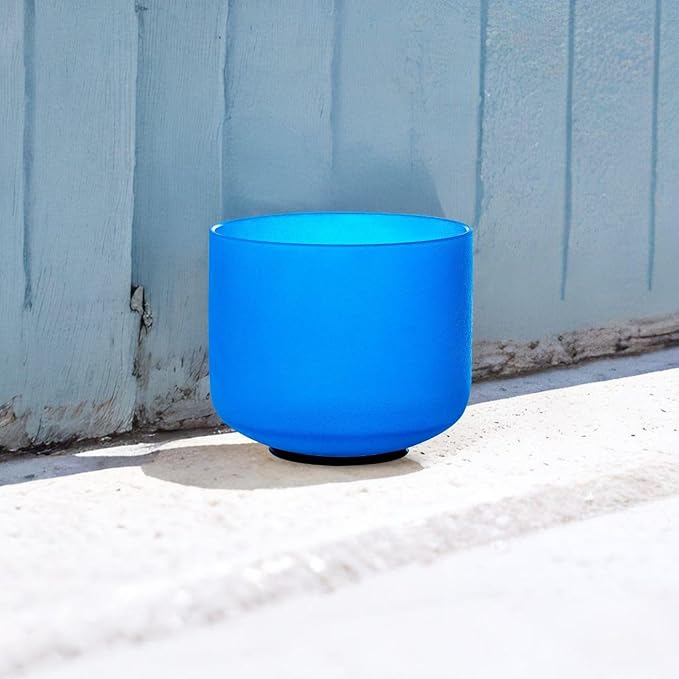 8 inch Blue G Note Throat Chakra Quartz Crystal Singing Bowl, for Healing Mindfulness Meditation Yoga Sound Baths, with Rubber Mallet O-ring