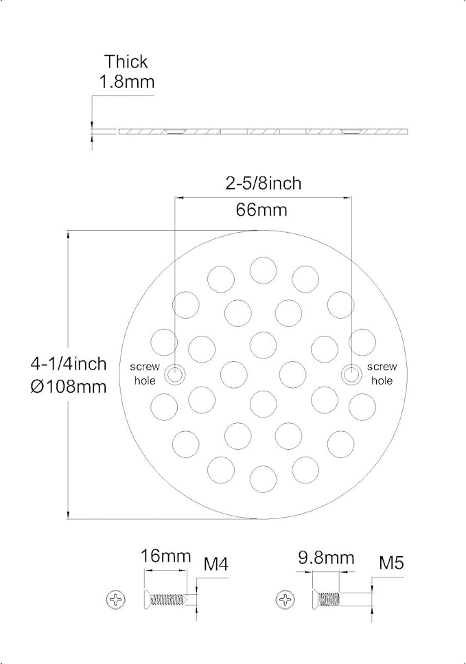 Poyde 4-1/4 Inch Screw-in Round Floor Drain Cover Replacement Shower Drainer Grates (Brushed Golden)