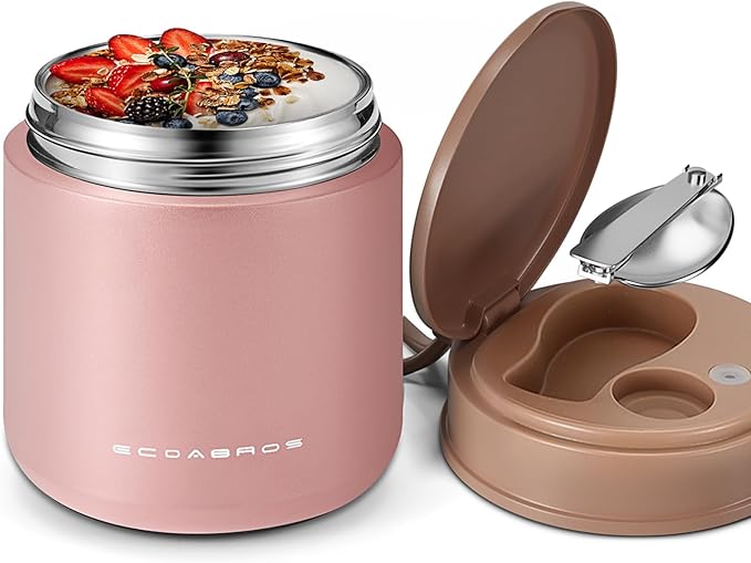 Kids Thermo Food Jar for Hot Food, 15.2 oz Vacuum Insulated Hot & Cold Lunch Container with 316 Stainless Steel Interior, Wide Mouth Soup Jar for School (Pink)