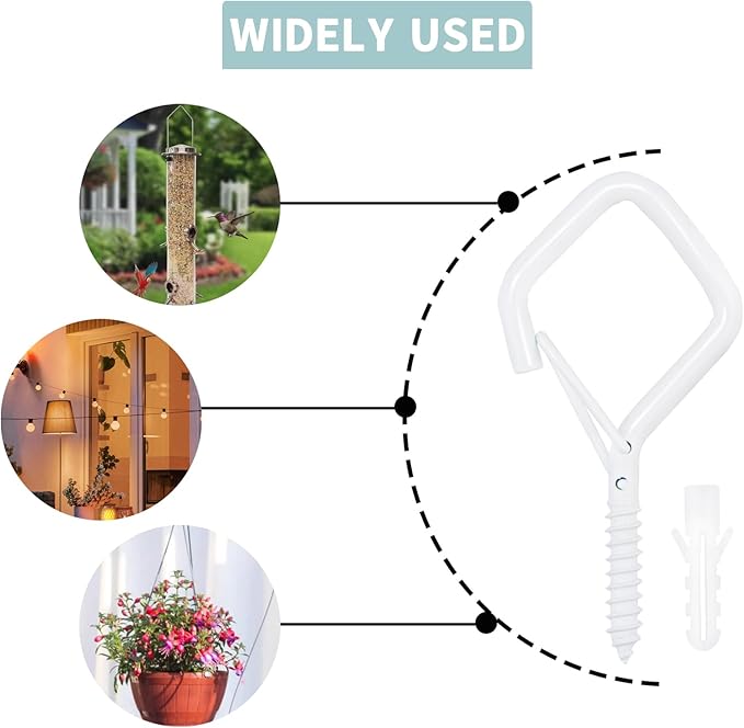 35PCS Eye Screw Hooks for Hanging Heavy Duty with Safety Buckle. Metal Ceiling Hooks for Hanging Plants, Cup, Wind Chime, Bird Feeders, String Lights at Indoor & Outdoor, 2.36 Inches White