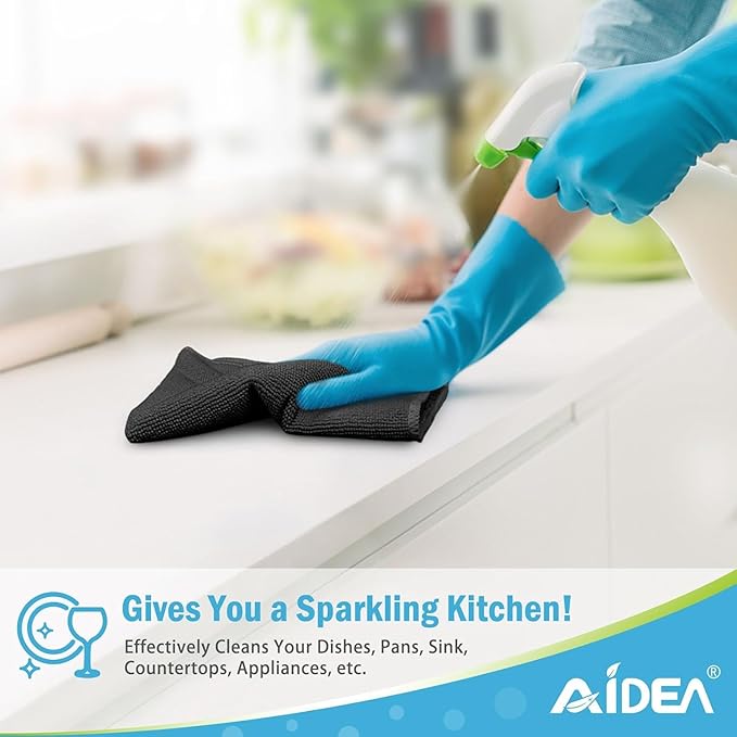 AIDEA Microfiber Cleaning Cloth-400PK, Soft Microfiber Towels for Cars, Absorbent Cleaning Rags, Lint-Free Streak-Free Wash Cloths for House, Kitchen, Window(12in.x12in), Black