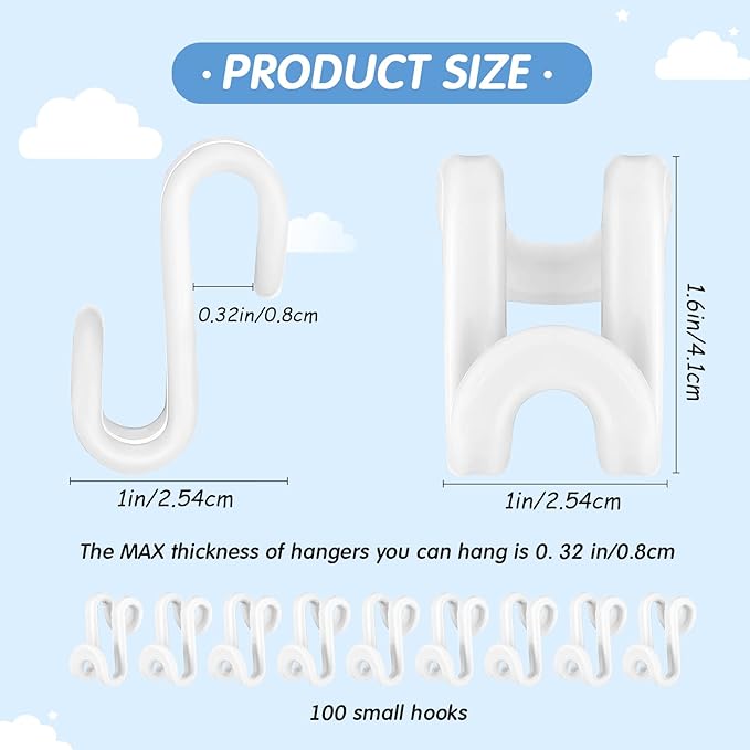 Unittype 100 Pcs Clothes Hanger Connector Hooks, Space Saving Extender Clips Cascading Hanger Hooks Organizer for Closet Organizers, College Dorm Essentials (White)