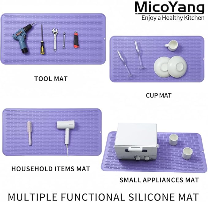 MicoYang Silicone Dish Drying Mat for Multiple Usage,Easy clean,Eco-friendly,Heat-resistant Silicone Mat for Kitchen Counter or Sink,Refrigerator or Drawer Liner Light Purple 5XL 36inches x 18inches