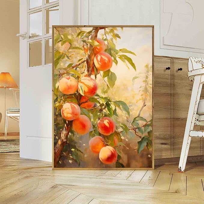 Mostemauo Peach Wall Art Still Life Fruit Painting Summer Wall Art Fruit Market Print Vintage Painting Abstract Botanical Picture Aesthetic Modern Kitchen Living Room Decor 16x24inch No Frame