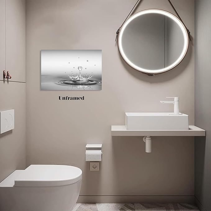 DCMVJHZV Heart Drop Bathroom Poster Black and White Wall Art Zen Bathroom Painting Wall Decor Yoga Meditation Picture Print Spa Room Bedroom Living Room Wall Decorations(16"x24" Unframed)