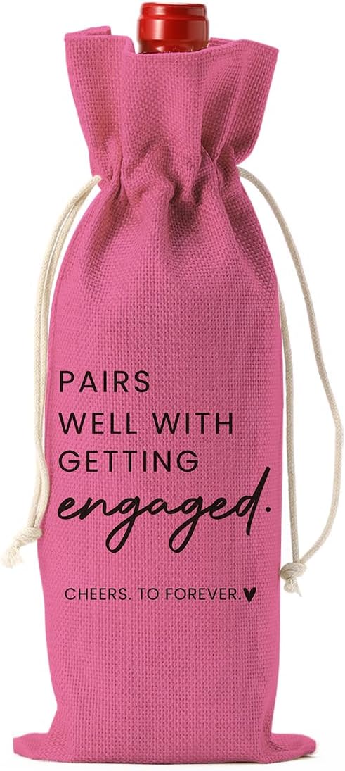 Engaged Engagement Gifts for Couples Her Engagement Party Decorations for Couple Women Wine Bag Pairs Well with Getting Engaged Wine Accessory Sets Pink Black