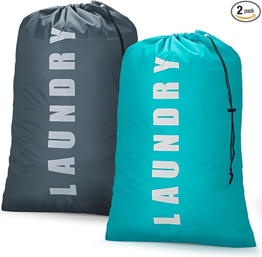 Isink Laundry Bag,2 Pack Travel Laundry Bags for Dirty Clothes,Large Laundry Bags for Camping & Traveling,Dirty Clothes Travel Bag,24" x 36" (Cyan + Gray)