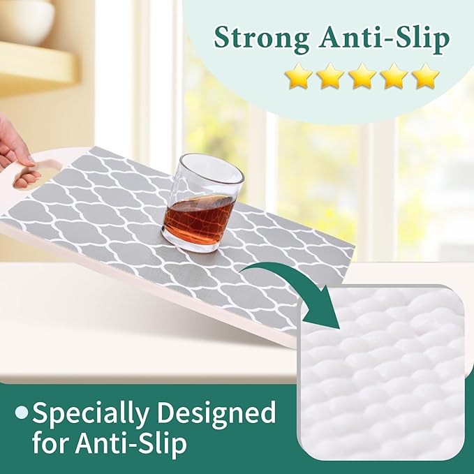 Shelf Liners for Kitchen Cabinets 12in x 20FT Non-Adhesive Drawer Liner Gray Quatrefoil Thickened Shelf Liner Paper Strong Non-Slip Easy to Clean for Tool Box Refrigerator with Knife and Tape Measure