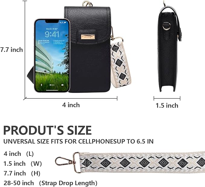 AnsTOP Small Leather Crossbody Bag for Women,Phone Purse with Detachable & Adjustable Strap,Compact and Stylish Black