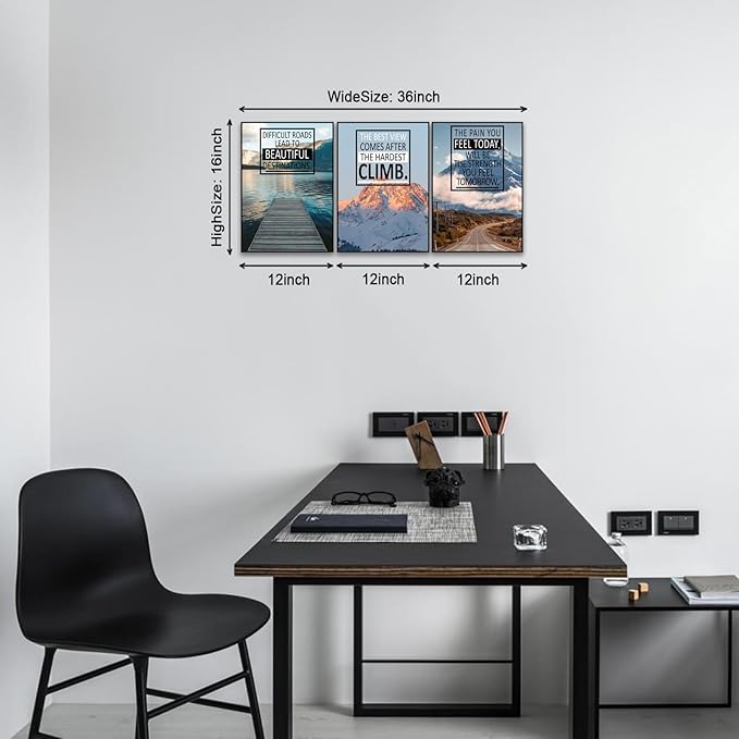 KAWAHONE Inspirational Wall Art, Motivational Quotes Decor Posters, landscape Canvas Wall Art, Positive Affirmations Canvas for Work Place Library, Gym,Office,Living Room