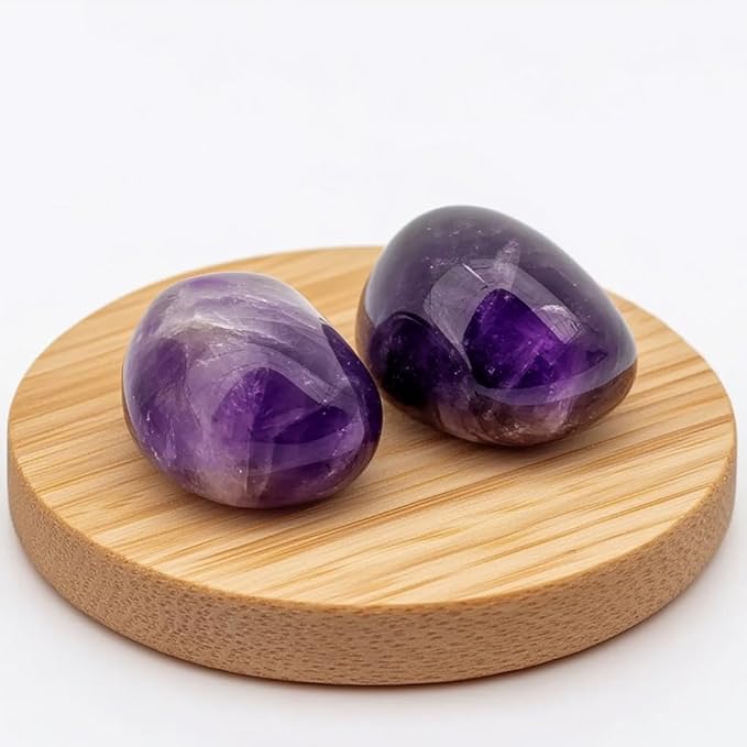 Polished Amethyst Crystal Stones - 2 Pcs of 1.2" Worry Stone for Anxiety, Pocket Palm Stone Super Large Handpicked Natural Tumbled Gemstones for Meditation, Reiki, Chakra Healing, Home Decor