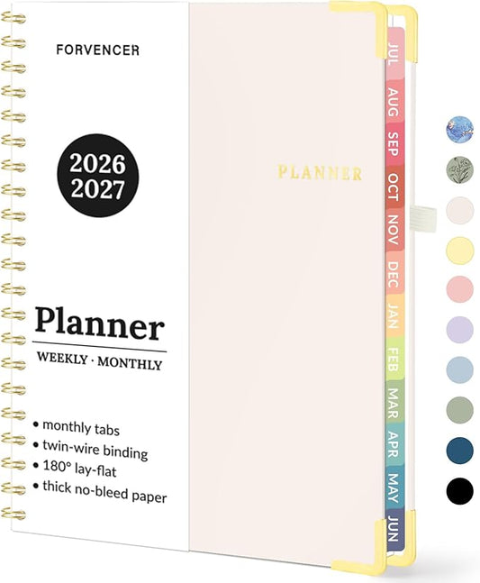 Forvencer Academic Planner 2026-2027, July 2026-June 2027 Weekly & Monthly Hardcover Calendar Planner, 8.5" X 11", Daily Agenda Book, School Office Notebook College Teacher Organizer A4, Off-white