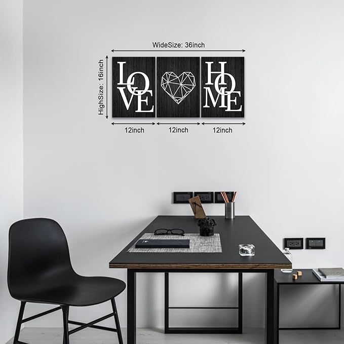 KAWAHONE Home Love Wall Decor- Home Love Poster- Black and White Canvas Painting for Living Room Nordic Decoration Art