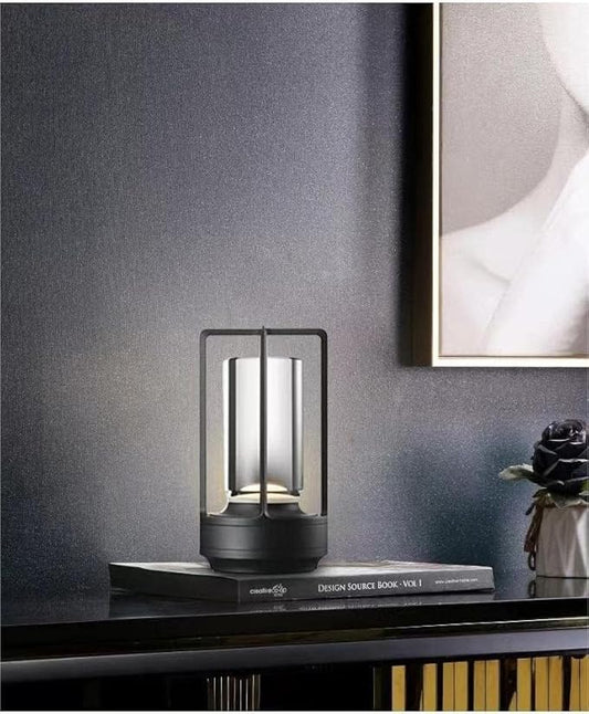 Portable Metal Table Lamp for Indoor/Outdoor ,Rechargeable Cordless LED Lamp, 3-Colour Infinitely Dimming Battery Powered Small Desk Lamp, Restaurant/Bedroom/Bar/Coffee Shop/Camping Light (Black)
