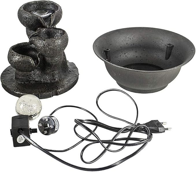 Ferrisland Tabletop Waterfall Fountain - 3-Step Modern Water Fountain with LED Light for Office Desktop Decor