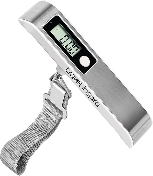 travel inspira Luggage Scale, Portable Digital Hanging Baggage Scale for Travel, Suitcase Weight Scale with Rubber Paint, 110 Pounds, Battery Included