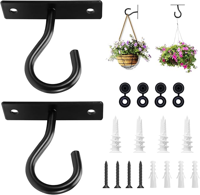 2Pack 2.5Inch Ceiling Hooks for Hanging Plant, Hanger for Indoor and Outdoor Plant Pots Holder, Wall Hook for Planters, Flower Basket, Wind Chimes, Lanterns, Lights, Bird Feeders, Home Decor