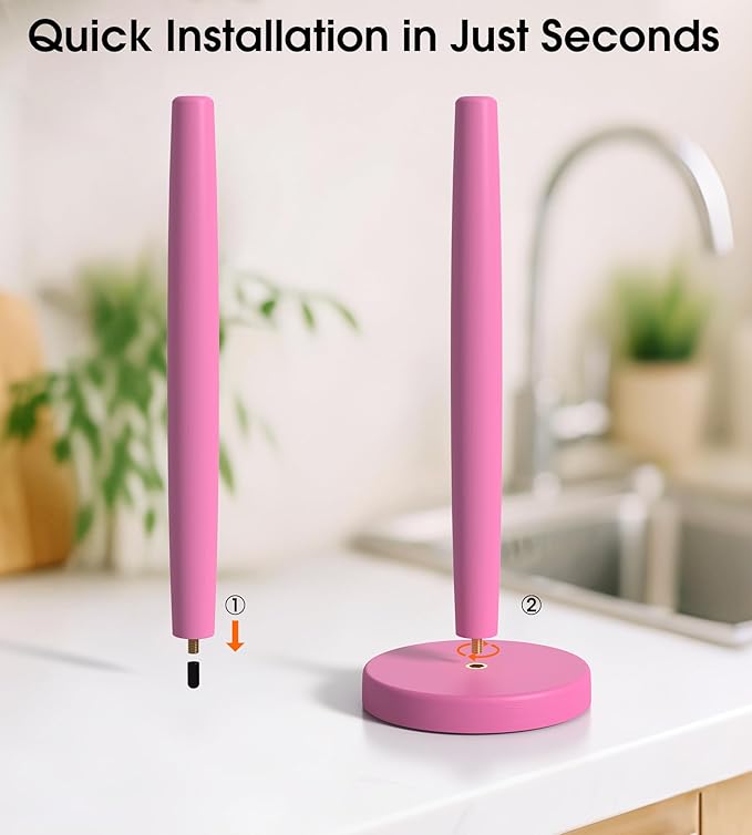 KitchLife Wooden Paper Towel Holder Countertop - Solid Freestanding Paper Towel Dispenser Stand with Anti-Skid Base (Hot Pink)