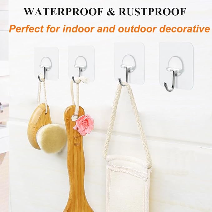 FOTYRIG Adhesive Hooks 15lb (Max) 180 Degree Rotating Heavy Duty Sticky Wall Hooks for Hanging, Space Saving Towel Hooks Holder, Seamless Stick on for Bathroom Kitchen Office Outdoors - 20 Packs