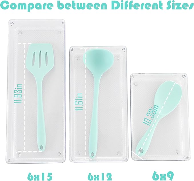 ihomecooker 5 Pack Clear Plastic Drawer Organizer Tray Cutlery Utensil Makeups Drawer Silverware Organizers 12" X 6"