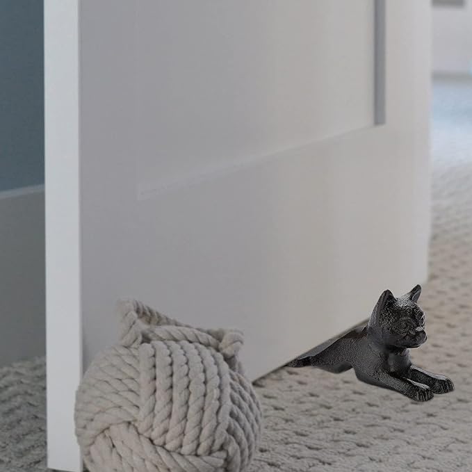 Sumnacon 2 Pcs Cast Iron Cute Cat Door Stops - Heavy Duty Rustic Door Stoppers Avoid Drilling Hole, Vintage Iron Doorstop Wedges on Floor Surface for Home Office Commercial Industrial