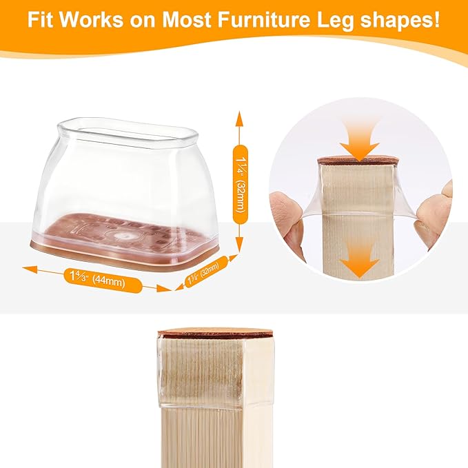 CHUNZEXI 16 Pack Rectangle Chair Leg Floor Protectors for Hardwood Floors, Silicone Felt Covers Pads Caps, Protect Wood Furniture Feet Floors Noise Reduce and Scratch (Rectangle Small & Clear)