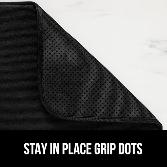 GORILLA GRIP Ultra Water Absorbent Microfiber Dish Drying Mat, Quick Dry Thick Mesh, Slip Resistant Pad for Sink Dishes or Under Rack, Kitchen Counter Accessories, Machine Wash Mats, 18x16 Inch, Black