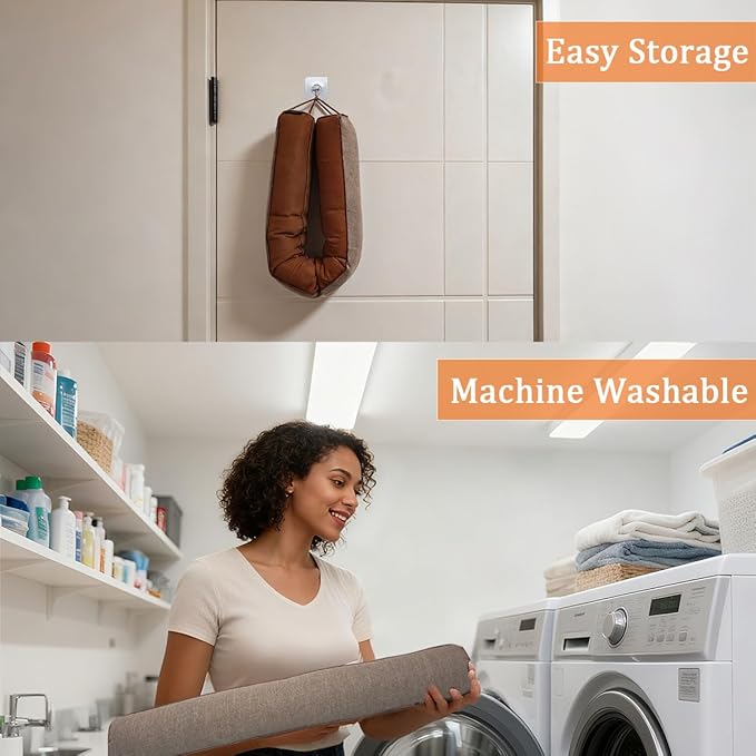 32 Inch Under Door Draft Stopper, Blocks Hot Cold Air Wind from Door and Window Bottom, Weather Seal, Reduces Noise Light, Triangular, Coffee