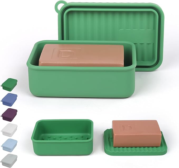 Extra Large Enhanced Leak Proof Shampoo and Conditioner Bar Travel Case with Draining Layer, Keep Soap Dry – for Extended Trips, Camping, Outdoor Adventures, or Truck Drivers (Deep Green)