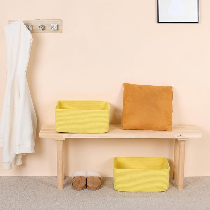 MiniArk Large Storage Baskets for Organizing, Closet Shelf Baskets for Clothes Blanket Towels, Baby Nursery, Toy Bins Box, Woven Rope Baskets, 17 x 13 x 7.5”, 4 Packs Yellow